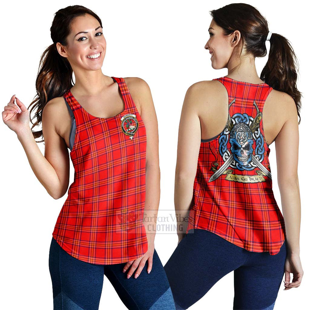 Tartan Vibes Clothing Burnett Tartan Women's Racerback Tanks with Family Crest Celtic Skull Style