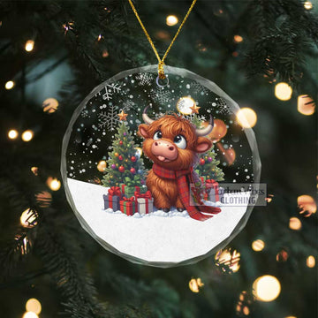 Burnett Clan Christmas Glass Ornament with Adorable Highland Coo