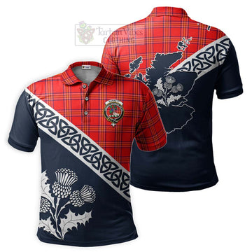 Burnett Tartan Polo Shirt Featuring Thistle and Scotland Map