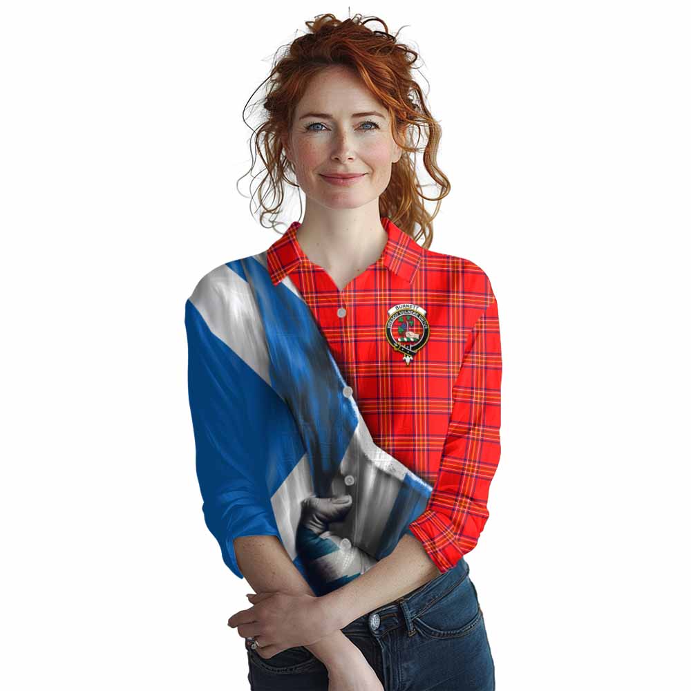 Tartan Vibes Clothing Burnett Tartan Women's Casual Shirt with Family Crest Scotland Patriotic Style