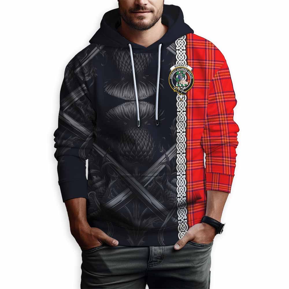 Tartan Vibes Clothing Burnett Tartan Hoodie with Family Crest Cross Sword Thistle Celtic Vibes