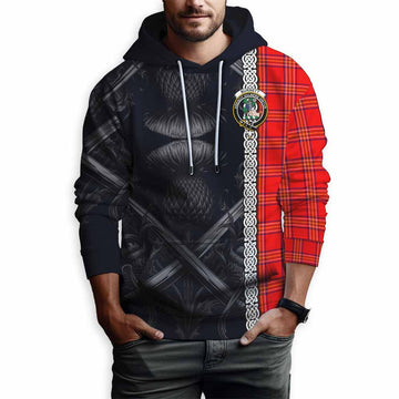 Burnett Tartan Hoodie with Family Crest Cross Sword Thistle Celtic Vibes