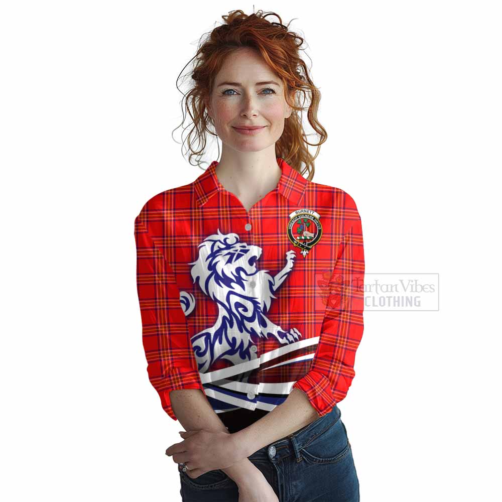 Tartan Vibes Clothing Burnett Tartan Women's Casual Shirt with Alba Gu Brath Regal Lion Emblem