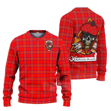 Burnett Tartan Ugly Sweater with Family Crest and Bearded Skull Holding Bottles of Whiskey