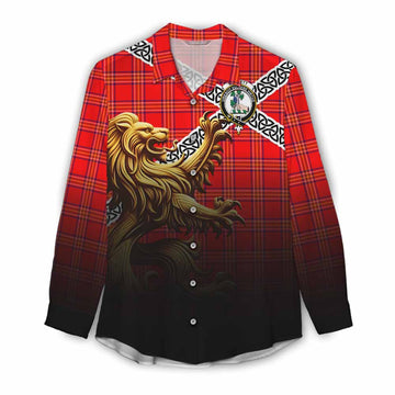 Burnett Crest Tartan Women's Casual Shirt with Golden Lion Emblem Celtic Style Female - Tartan Vibes Clothing