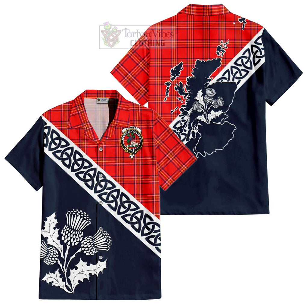 Tartan Vibes Clothing Burnett Tartan Short Sleeve Button Shirt Featuring Thistle and Scotland Map