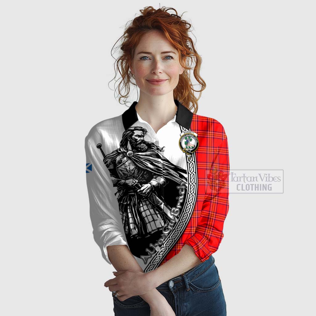 Tartan Vibes Clothing Burnett Tartan Clan Crest Women's Casual Shirt with Highlander Warrior Celtic Style