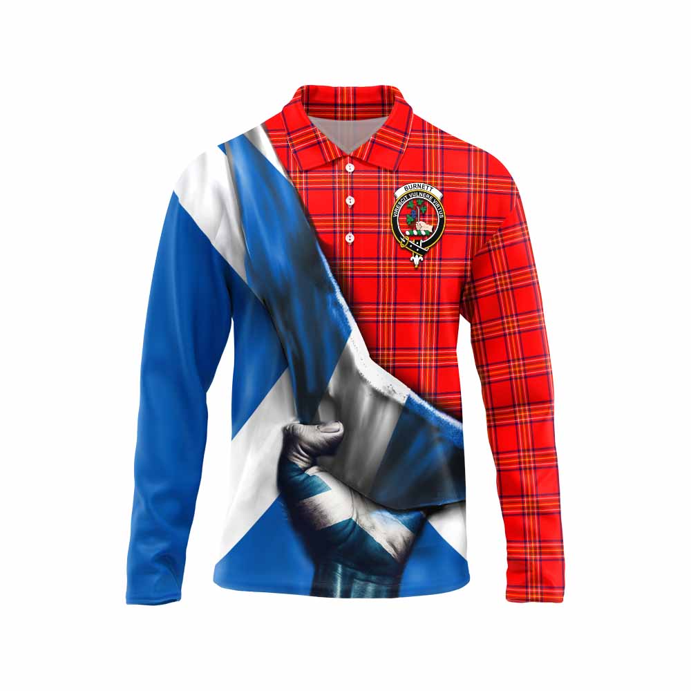 Tartan Vibes Clothing Burnett Tartan Long Sleeve Polo Shirt with Family Crest Scotland Patriotic Style