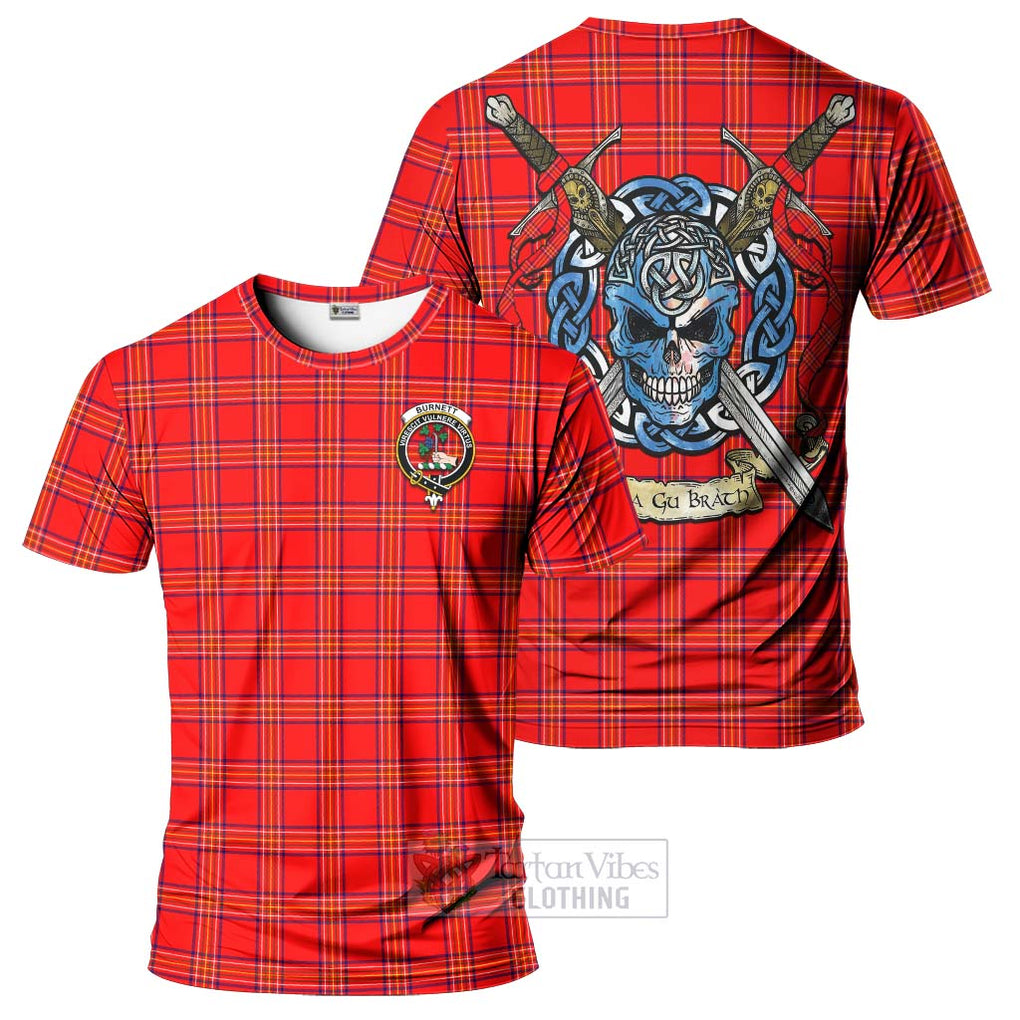 Tartan Vibes Clothing Burnett Tartan T-Shirt with Family Crest Celtic Skull Style