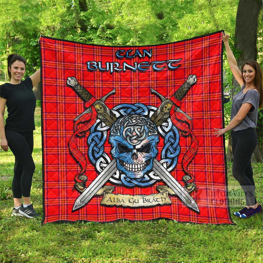 Tartan Vibes Clothing Burnett Tartan Quilt with Celtic Skull Alba Gu Brath Style