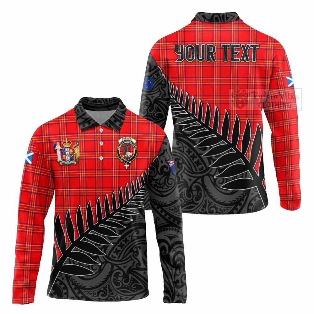 Tartan Vibes Clothing Burnett Crest Tartan Long Sleeve Polo Shirt with New Zealand Silver Fern Half Style