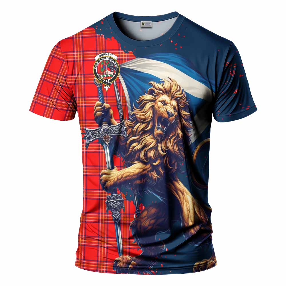 Tartan Vibes Clothing Burnett Tartan Family Crest T-Shirt with Scottish Majestic Lion