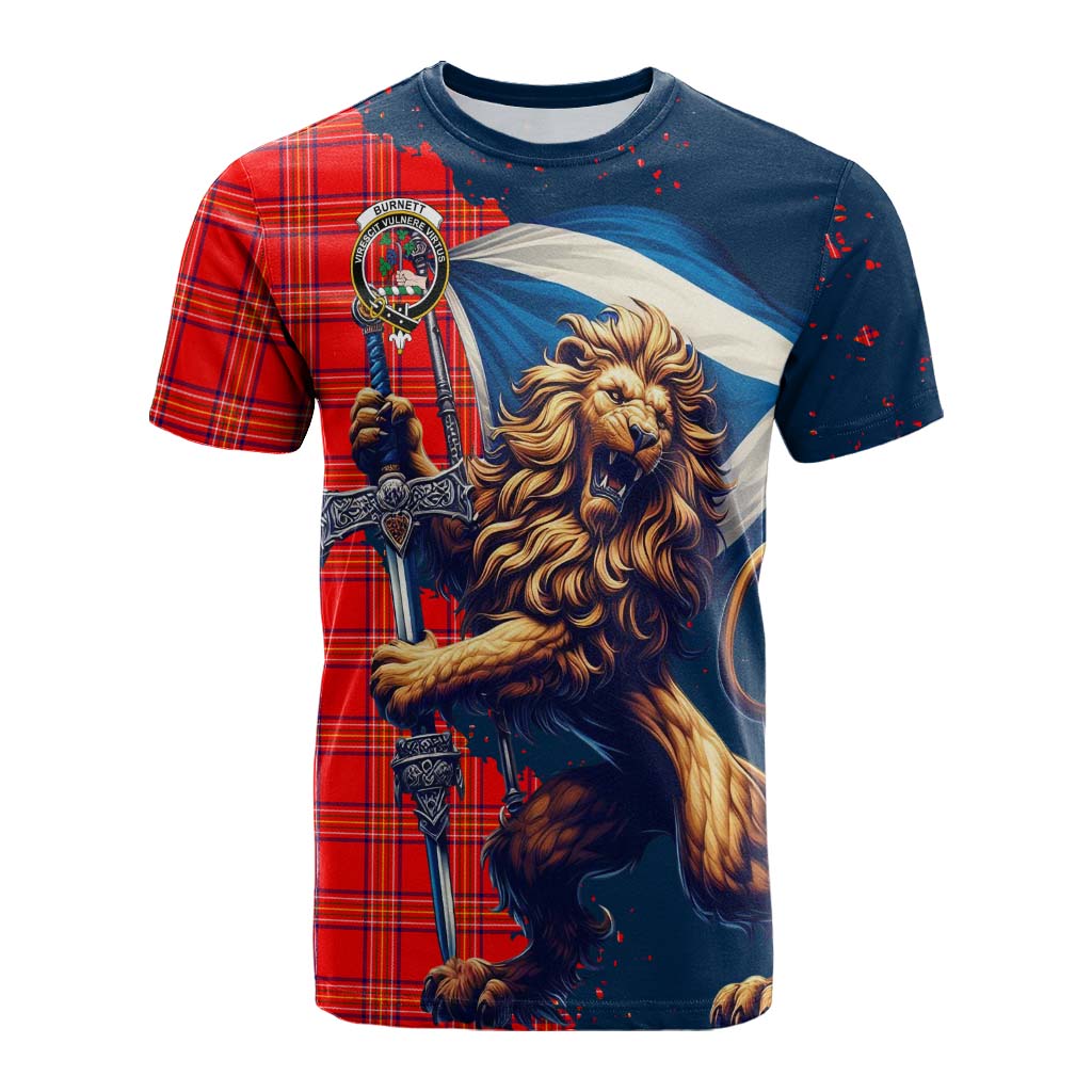 Tartan Vibes Clothing Burnett Tartan Family Crest Cotton T-shirt with Scottish Majestic Lion