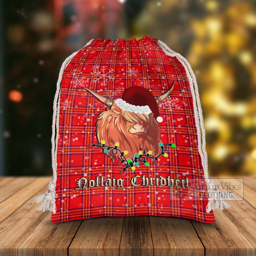 Tartan Vibes Clothing Burnett Tartan Christmas Santa's Bag with Highland Cow