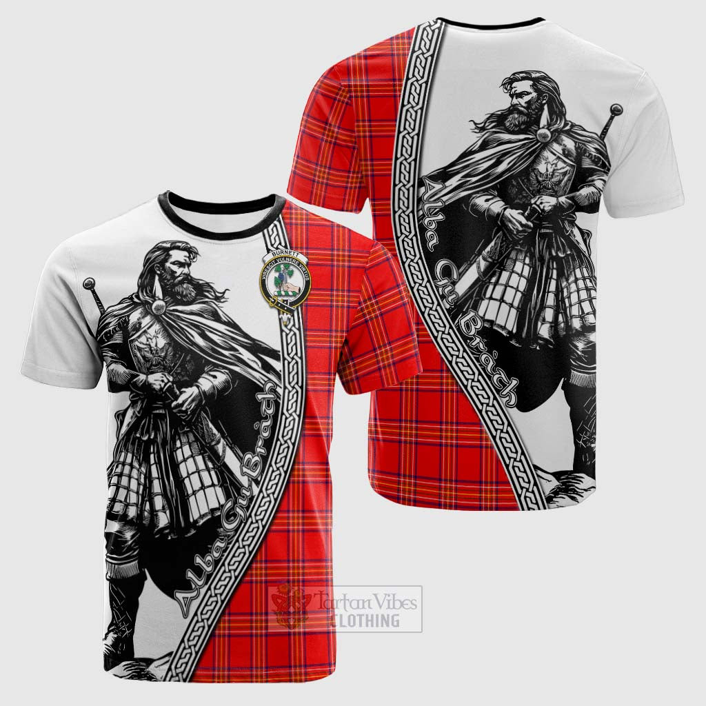 Tartan Vibes Clothing Burnett Tartan Clan Crest Cotton T-shirt with Highlander Warrior Celtic Style