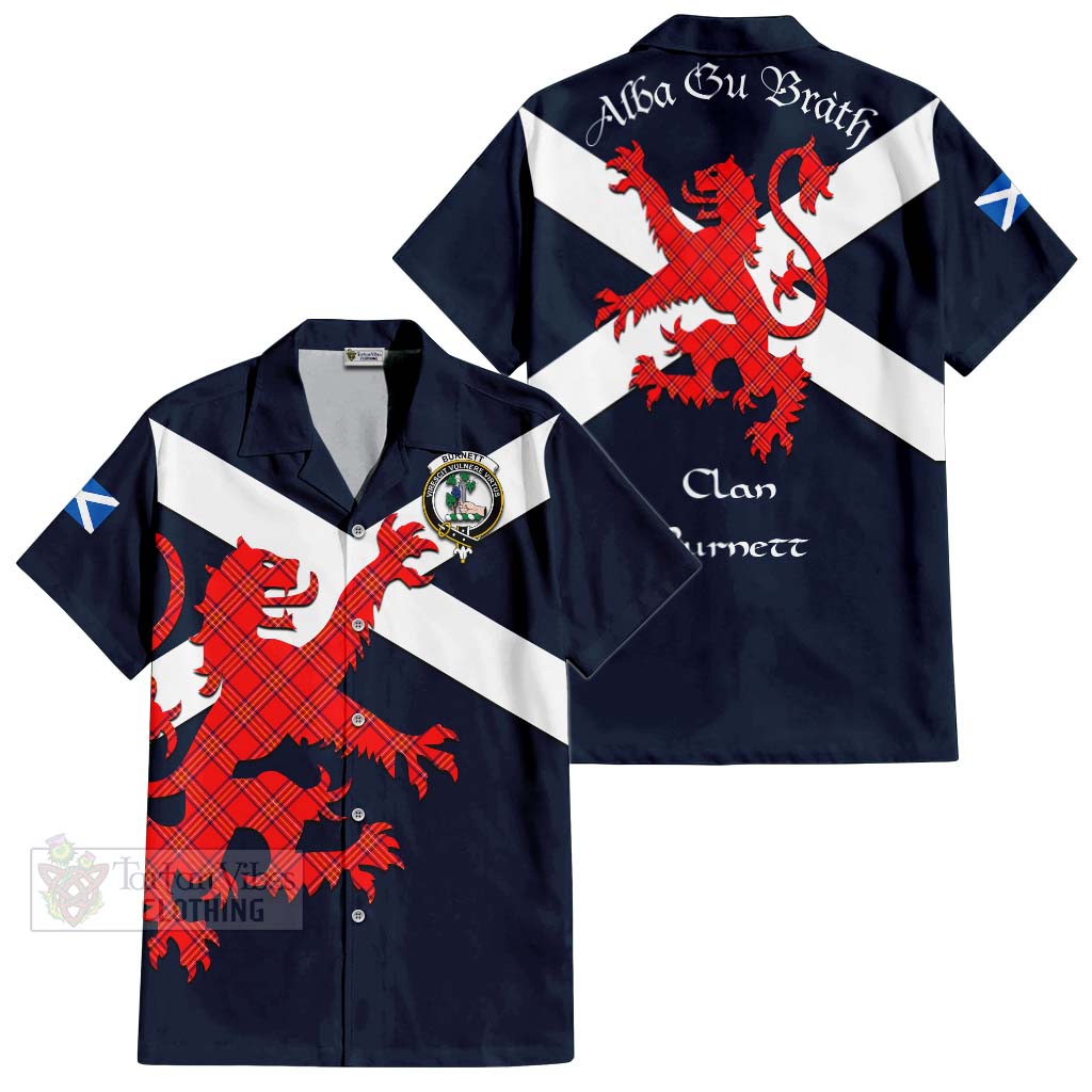 Tartan Vibes Clothing Burnett Tartan Lion Rampant Short Sleeve Button Shirt – Proudly Display Your Heritage with Alba Gu Brath and Clan Name