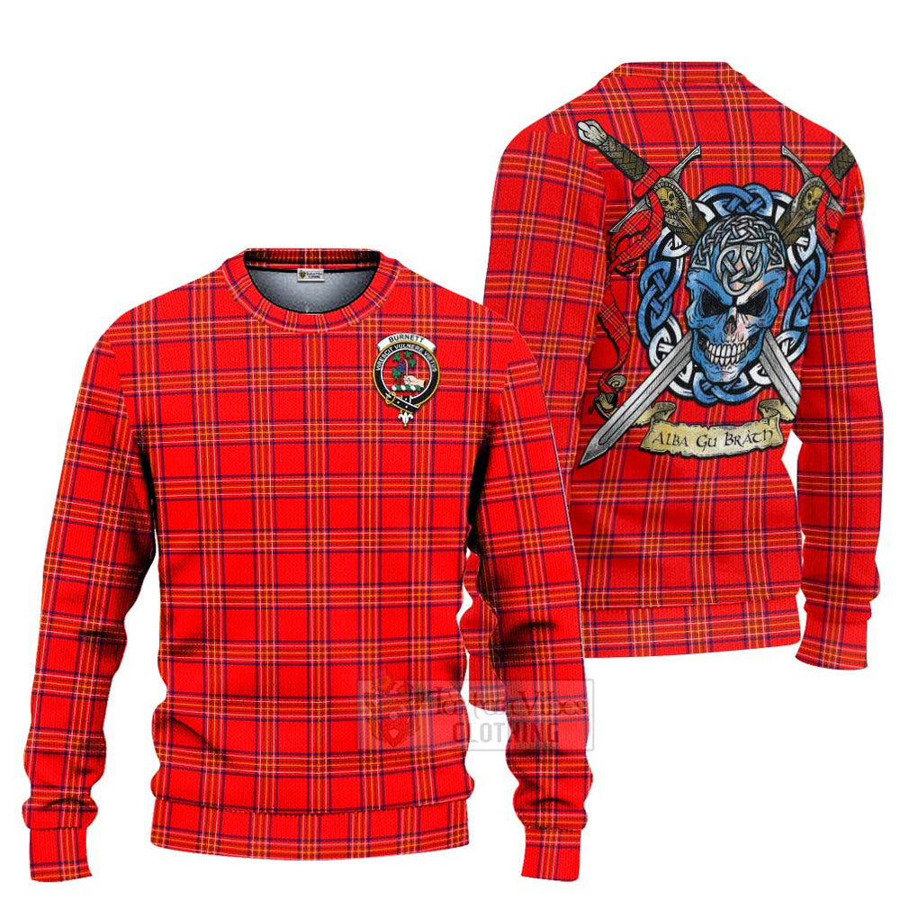 Tartan Vibes Clothing Burnett Tartan Knitted Sweater with Family Crest Celtic Skull Style