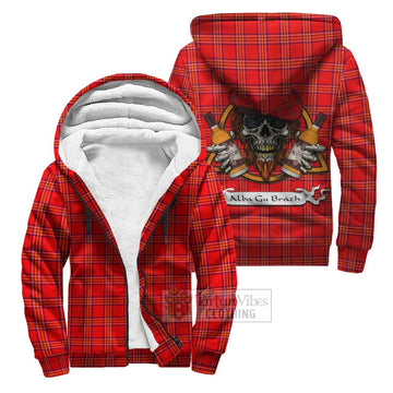 Burnett Tartan Sherpa Hoodie with Family Crest and Bearded Skull Holding Bottles of Whiskey