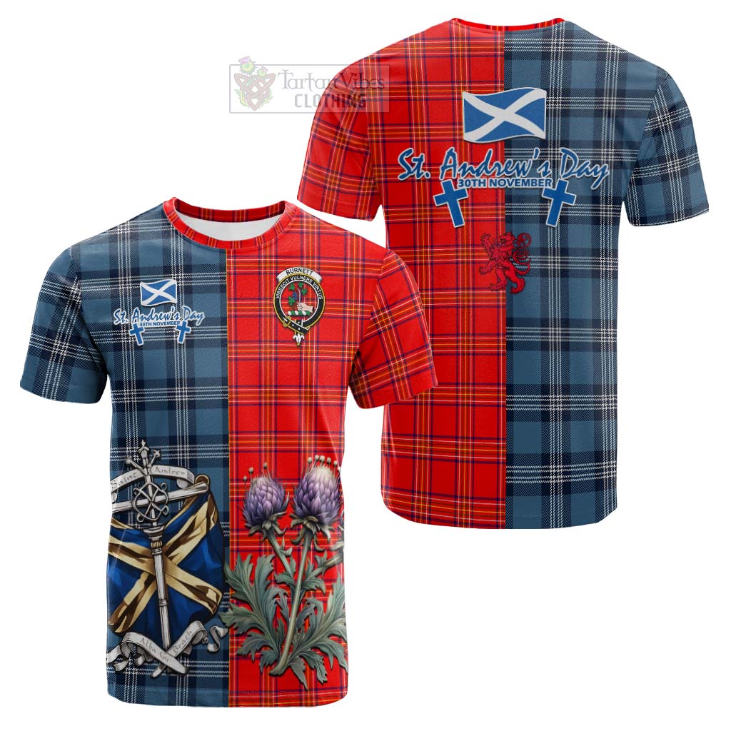 Tartan Vibes Clothing Burnett Tartan Cotton T-shirt Happy St. Andrew's Day Half Tartan Style