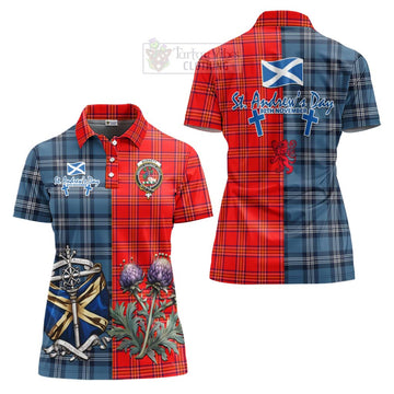 Burnett Tartan Women's Polo Shirt Happy St. Andrew's Day Half Tartan Style