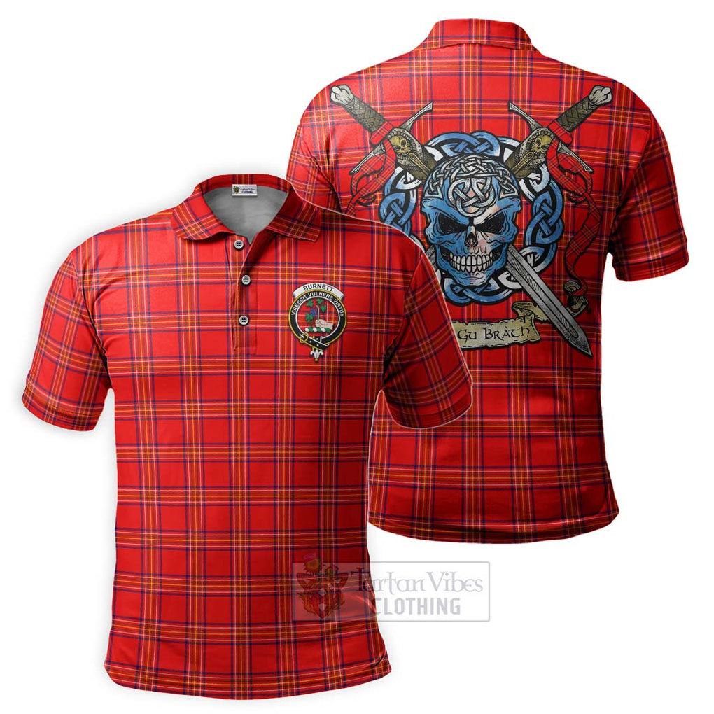 Tartan Vibes Clothing Burnett Tartan Polo Shirt with Family Crest Celtic Skull Style