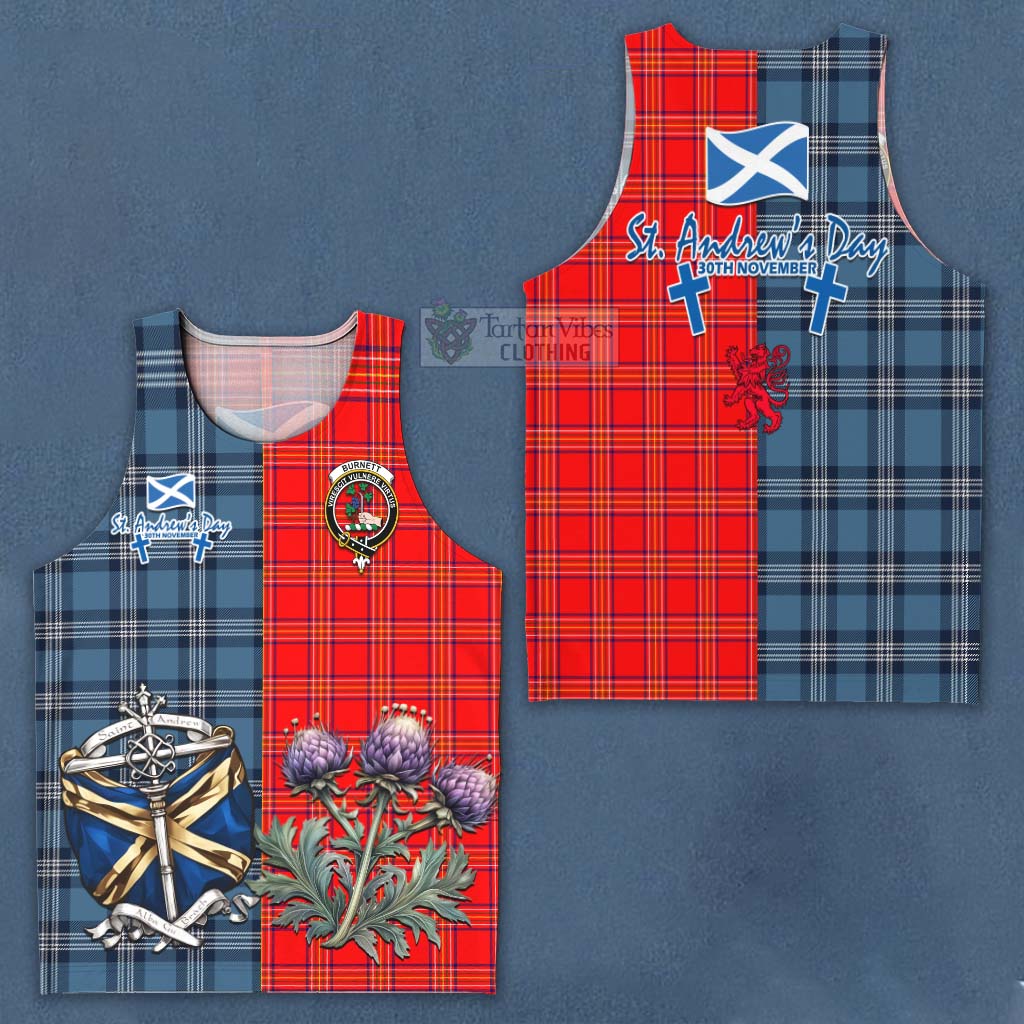 Tartan Vibes Clothing Burnett Tartan Men's Tank Top Happy St. Andrew's Day Half Tartan Style