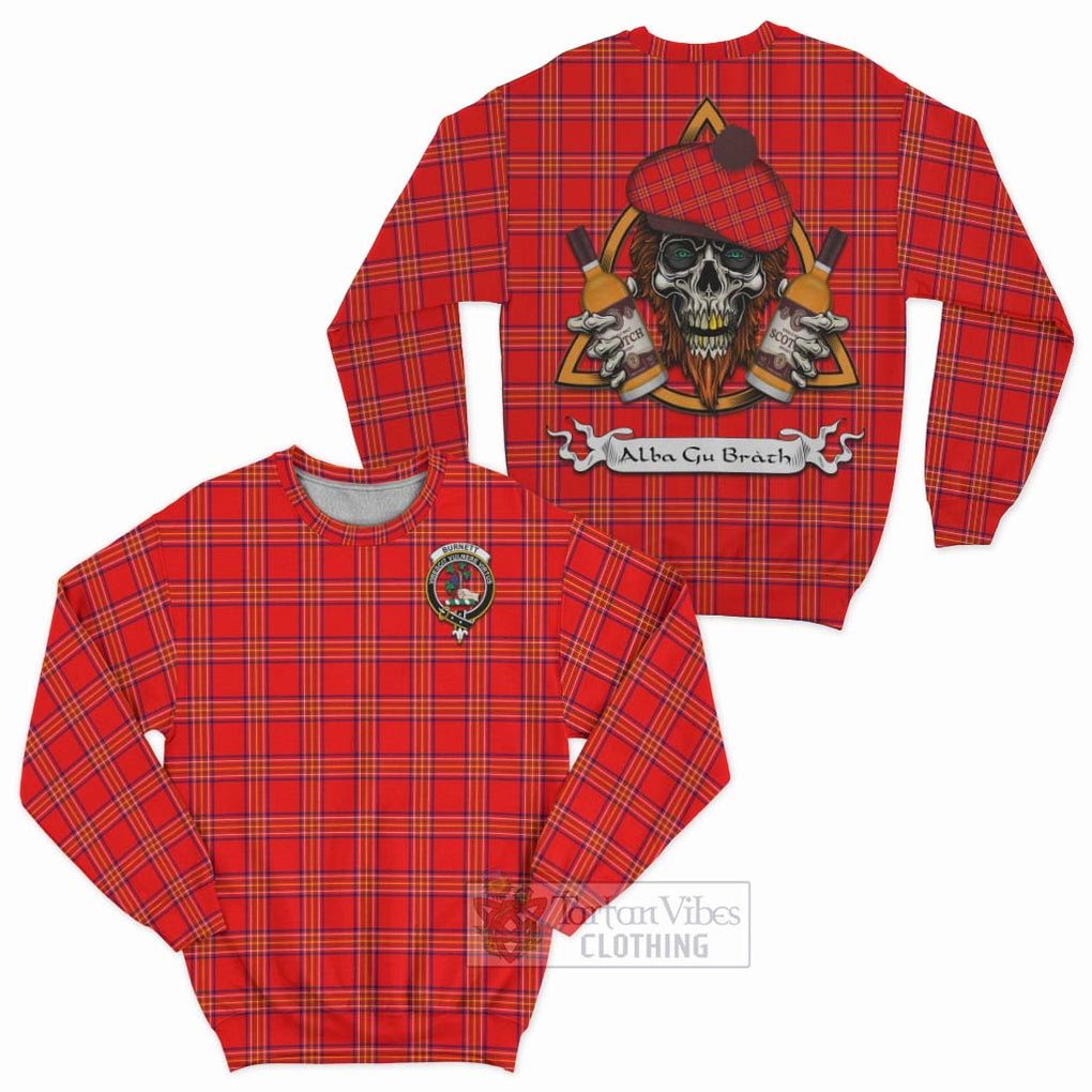 Tartan Vibes Clothing Burnett Tartan Sweatshirt with Family Crest and Bearded Skull Holding Bottles of Whiskey