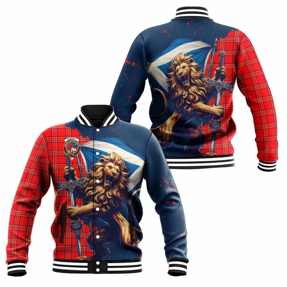 Tartan Vibes Clothing Burnett Tartan Family Crest Baseball Jacket with Scottish Majestic Lion