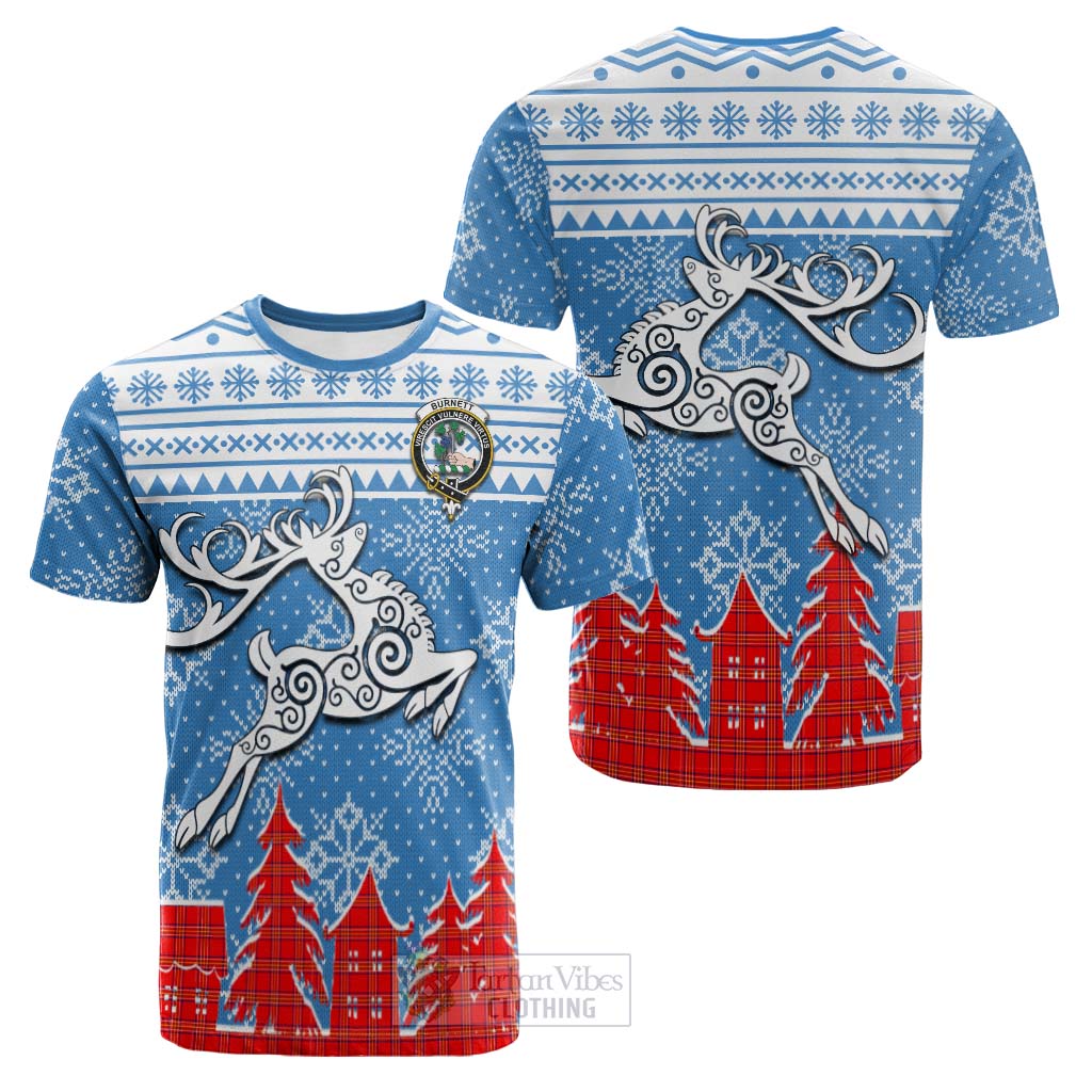 Tartan Vibes Clothing Burnett Clan Christmas Cotton T-shirt Celtic Reindeer Style