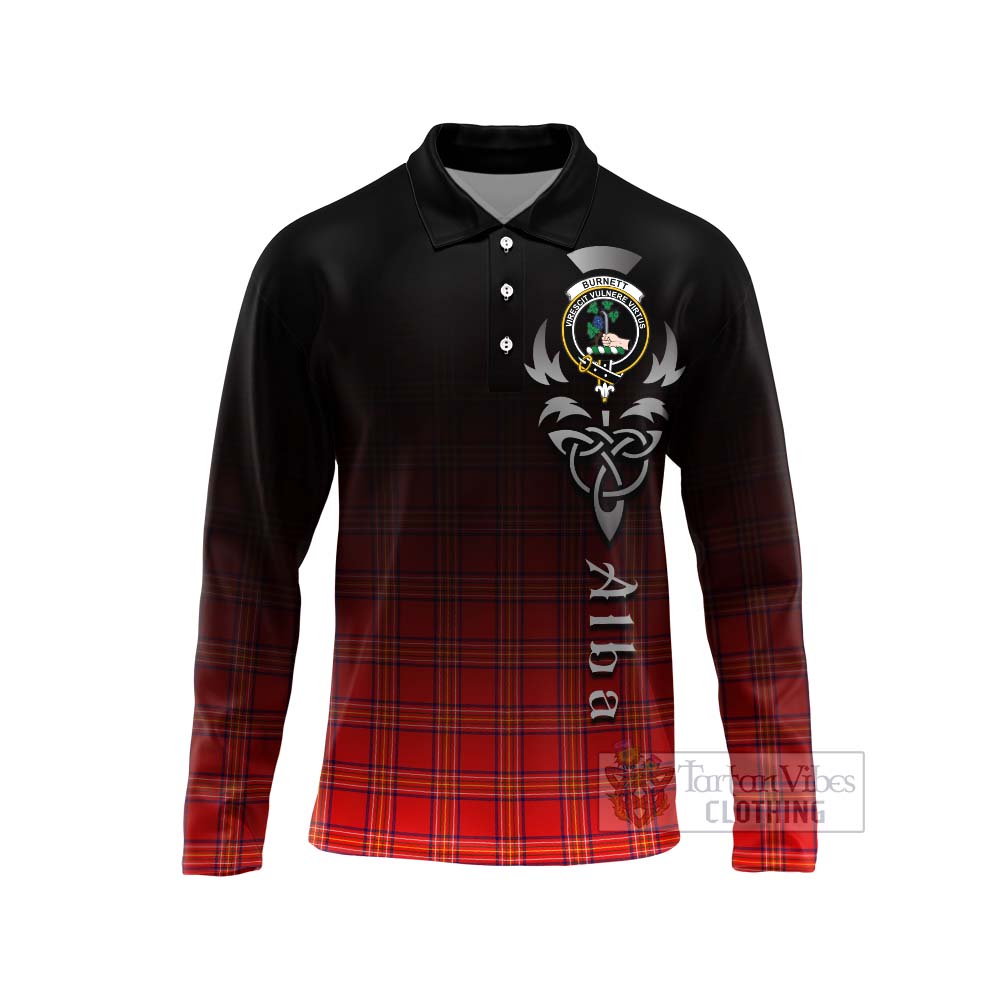 Tartan Vibes Clothing Burnett Tartan Long Sleeve Polo Shirt Featuring Alba Gu Brath Family Crest Celtic Inspired