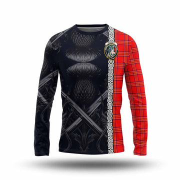 Burnett Tartan Long Sleeve T-Shirt with Family Crest Cross Sword Thistle Celtic Vibes