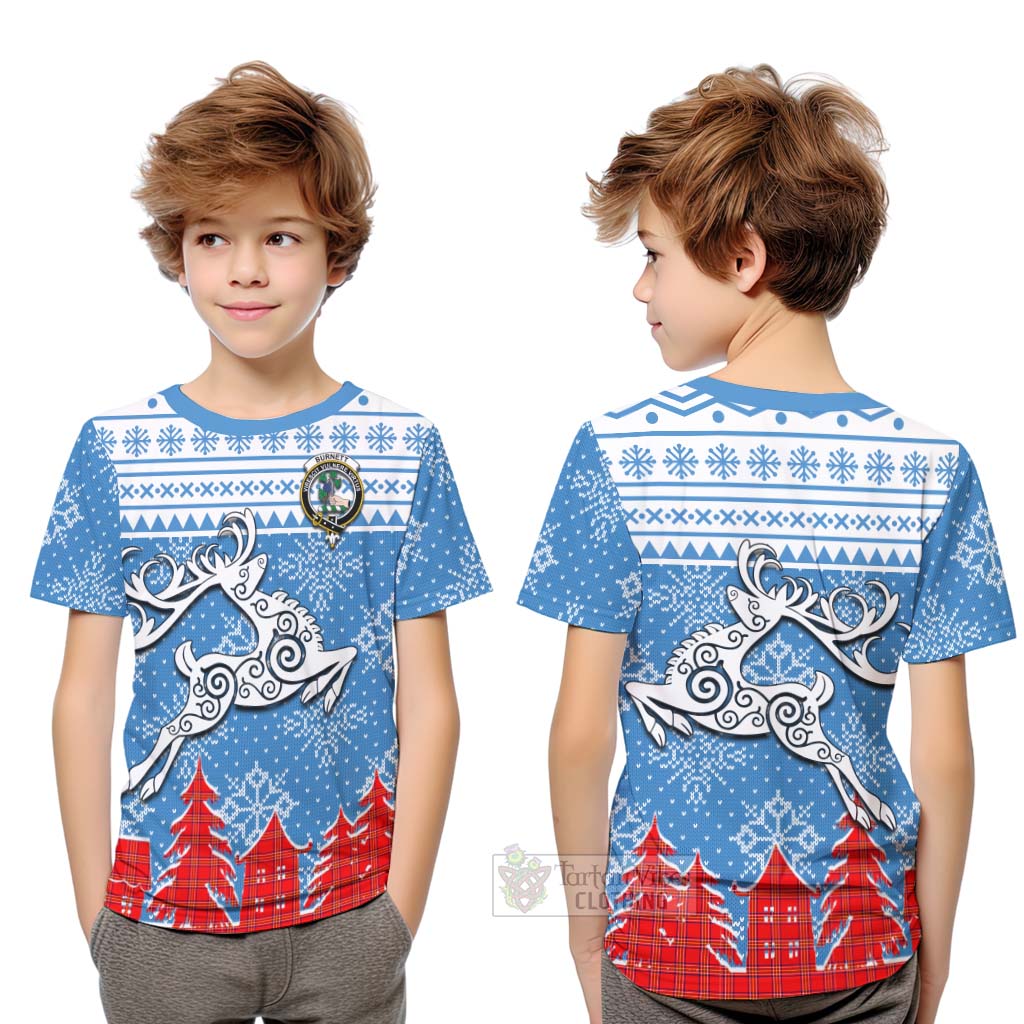 Tartan Vibes Clothing Burnett Clan Christmas Kid T-Shirt Celtic Reindeer Style