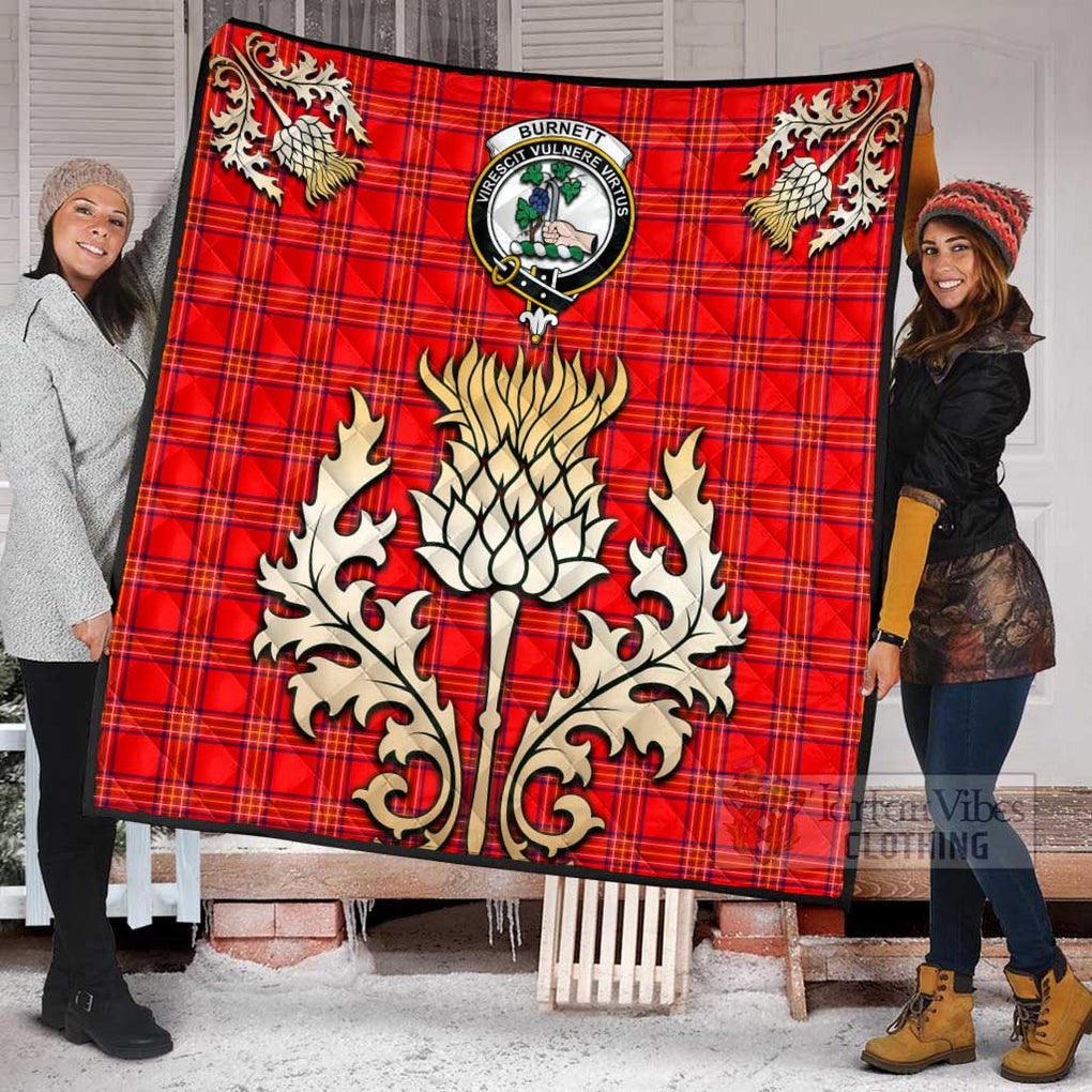 Tartan Vibes Clothing Burnett Tartan Quilt with Family Crest and Golden Thistle Style