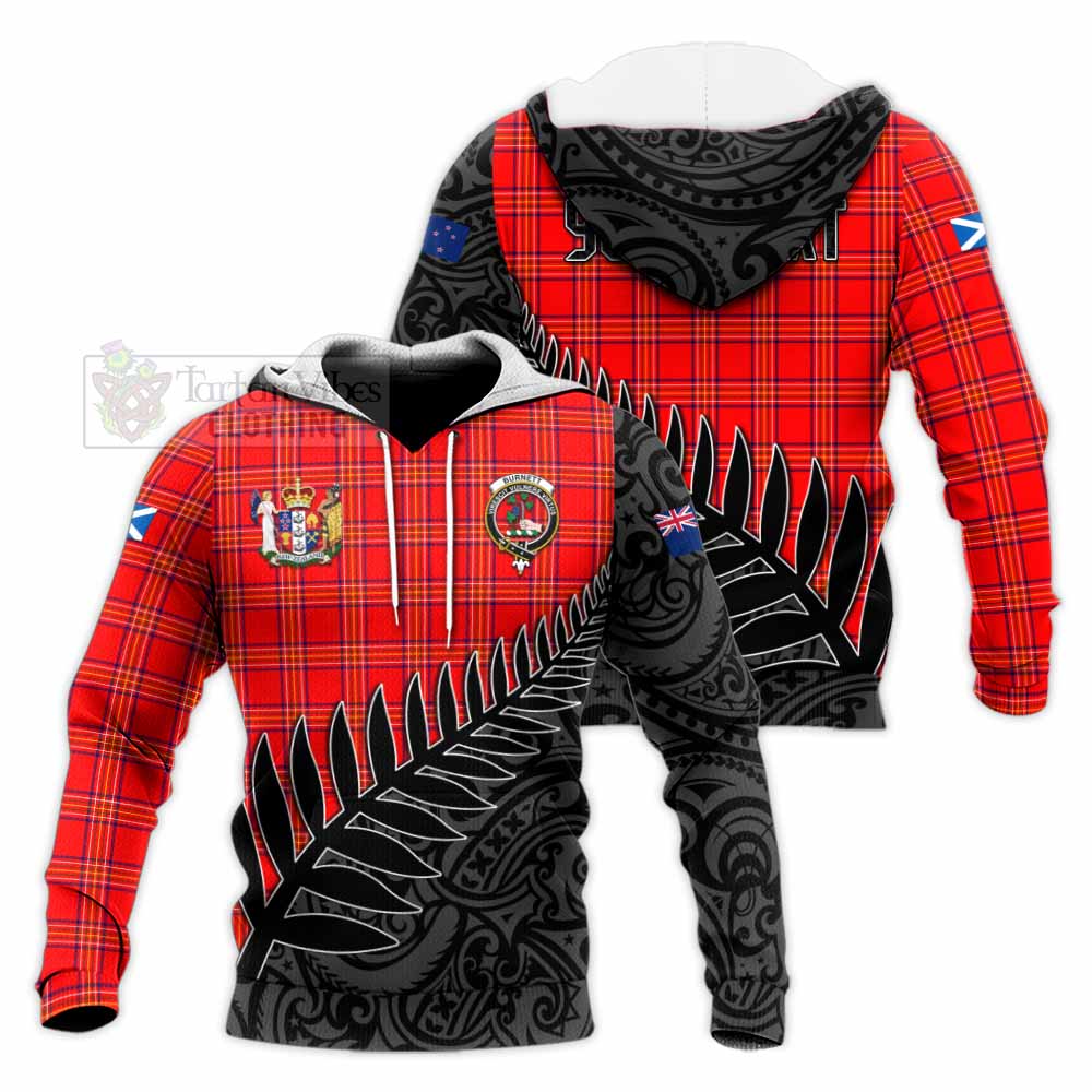 Tartan Vibes Clothing Burnett Crest Tartan Knitted Hoodie with New Zealand Silver Fern Half Style