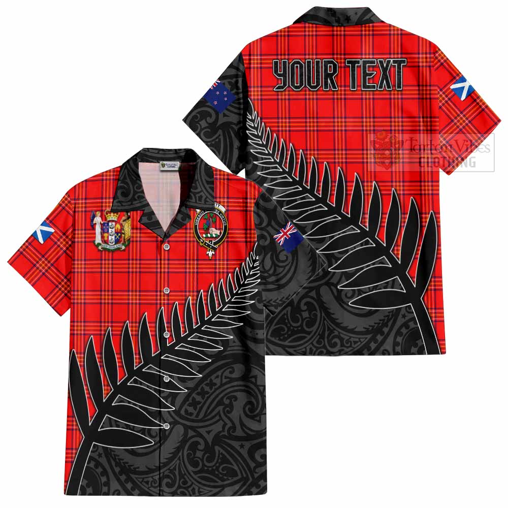 Tartan Vibes Clothing Burnett Crest Tartan Short Sleeve Button Shirt with New Zealand Silver Fern Half Style