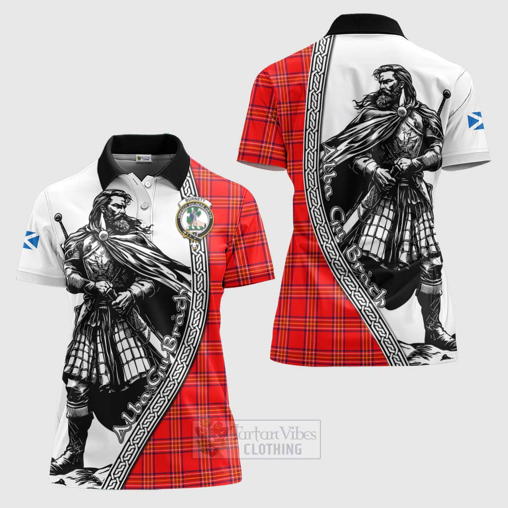 Tartan Vibes Clothing Burnett Tartan Clan Crest Women's Polo Shirt with Highlander Warrior Celtic Style