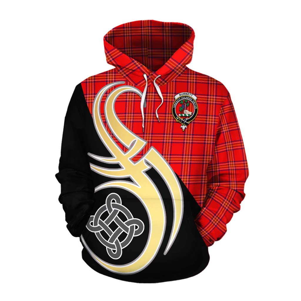 Tartan Vibes Clothing Burnett Tartan Cotton Hoodie with Family Crest and Celtic Symbol Style