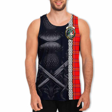 Burnett Tartan Men's Tank Top with Family Crest Cross Sword Thistle Celtic Vibes