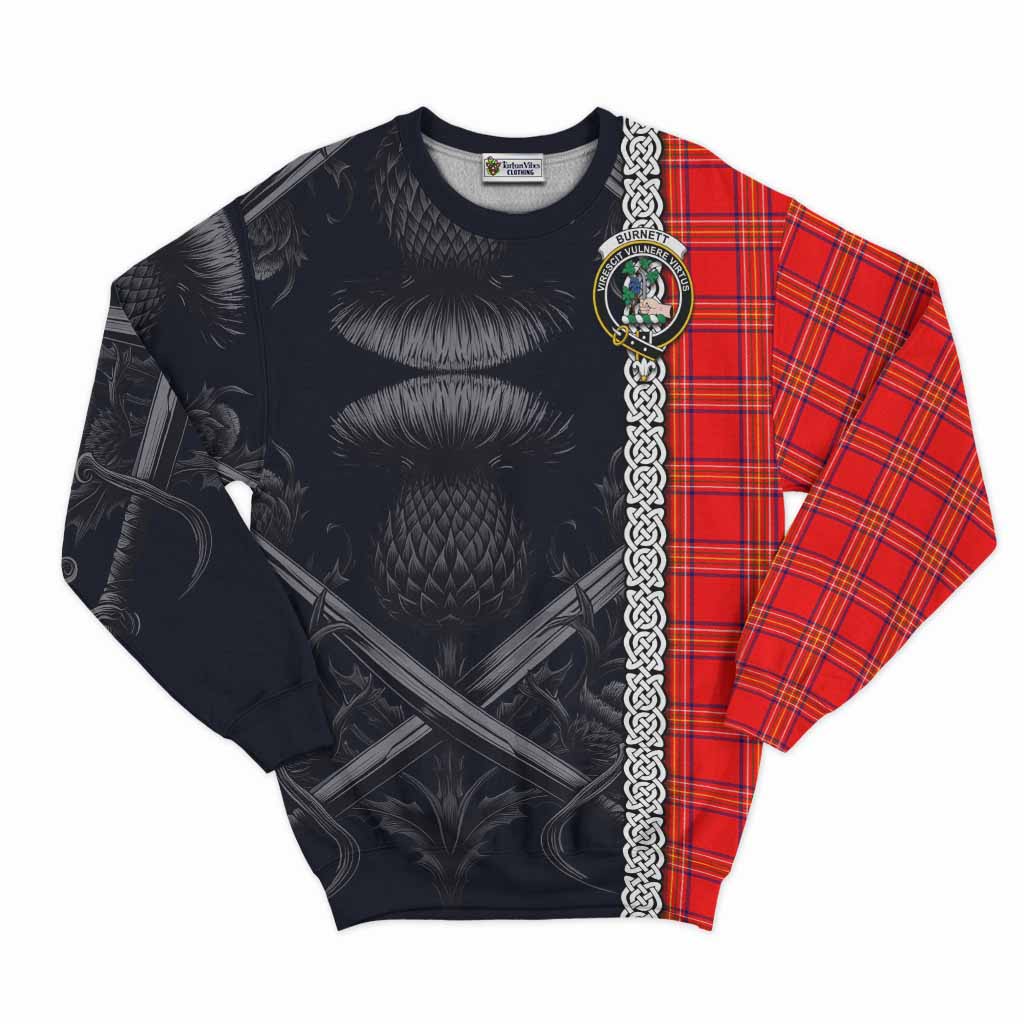 Tartan Vibes Clothing Burnett Tartan Sweatshirt with Family Crest Cross Sword Thistle Celtic Vibes