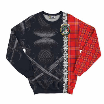 Burnett Tartan Sweatshirt with Family Crest Cross Sword Thistle Celtic Vibes