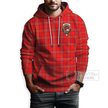 Burnett Tartan Hoodie with Family Crest and Bearded Skull Holding Bottles of Whiskey