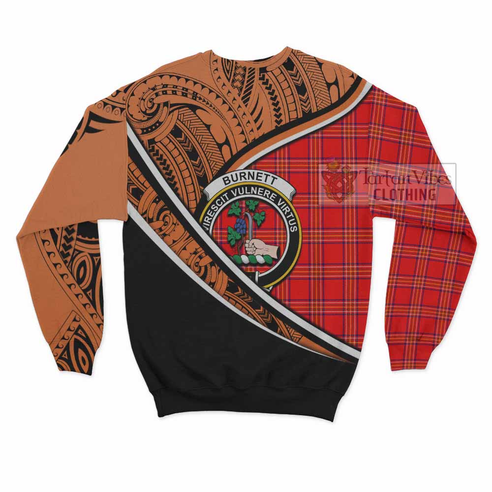 Tartan Vibes Clothing Burnett Crest Tartan Sweatshirt with Maori Tattoo Style - Orange Version