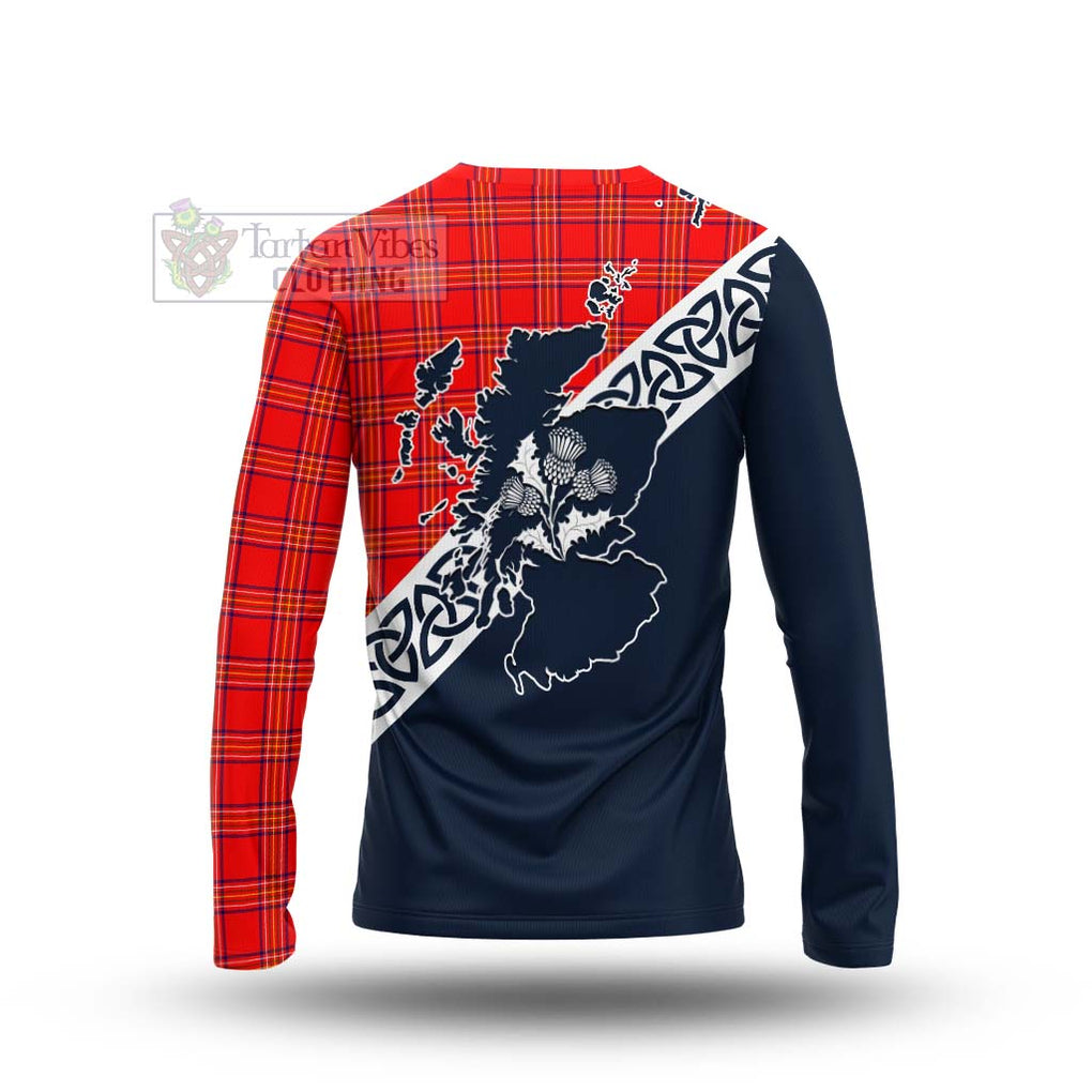 Tartan Vibes Clothing Burnett Tartan Long Sleeve T-Shirt Featuring Thistle and Scotland Map