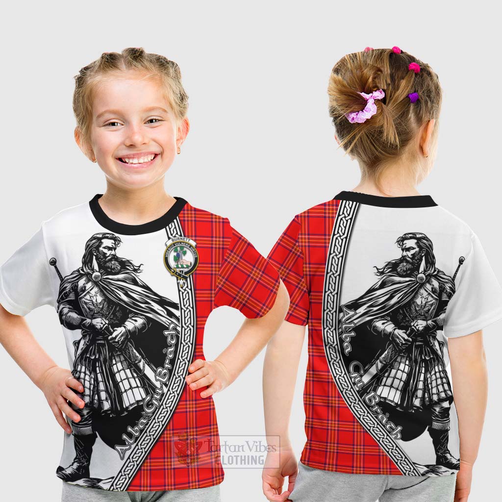 Tartan Vibes Clothing Burnett Tartan Clan Crest Kid T-Shirt with Highlander Warrior Celtic Style