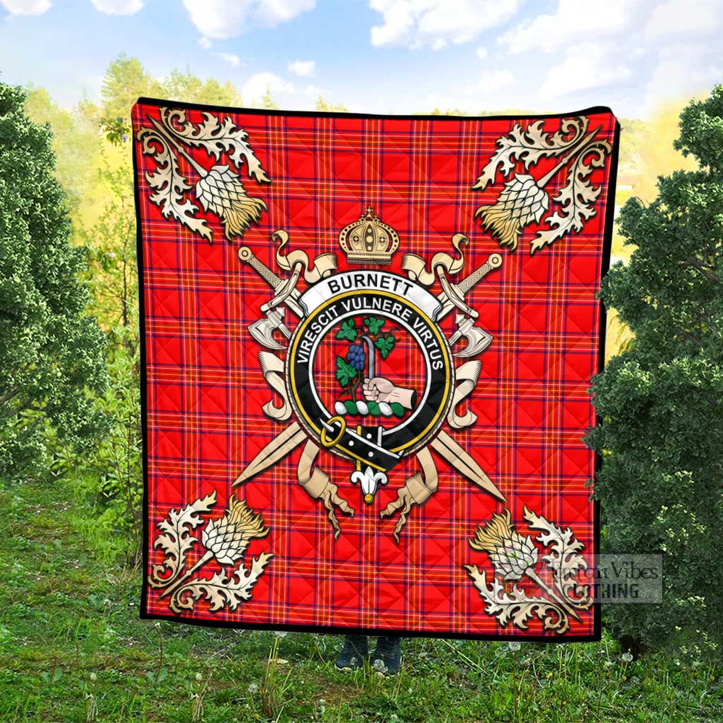 Tartan Vibes Clothing Burnett Tartan Quilt with Family Crest and Scottish Golden Courage Shield