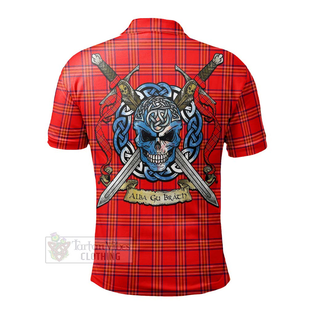 Tartan Vibes Clothing Burnett Tartan Polo Shirt with Family Crest Celtic Skull Style