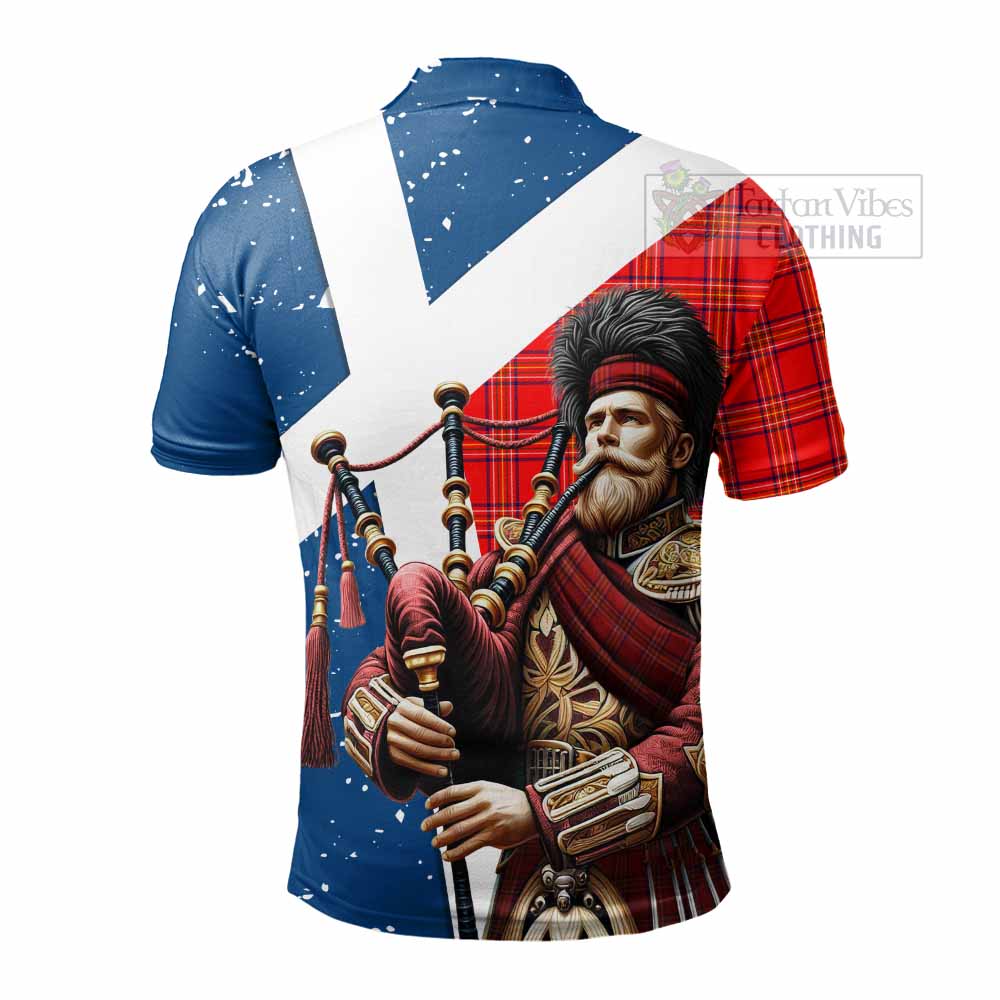 Tartan Vibes Clothing Burnett Tartan Polo Shirt with Family Crest Scottish Bagpiper Vibes