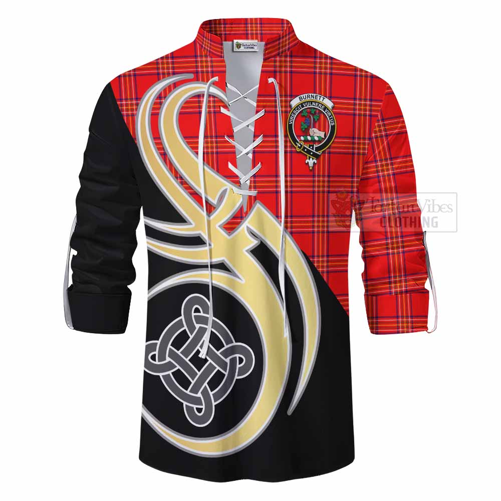 Tartan Vibes Clothing Burnett Tartan Ghillie Kilt Shirt with Family Crest and Celtic Symbol Style