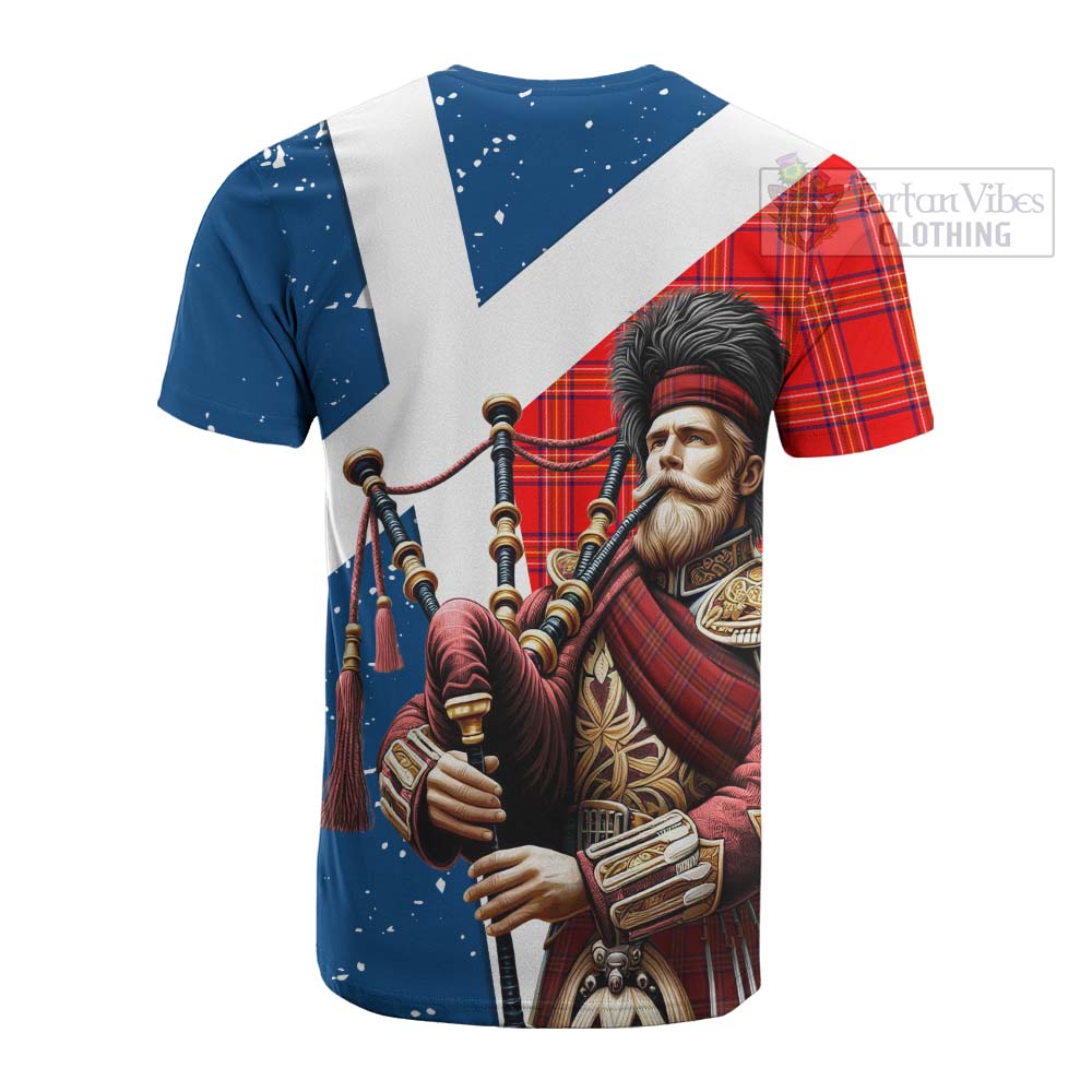 Tartan Vibes Clothing Burnett Tartan Cotton T-shirt with Family Crest Scottish Bagpiper Vibes