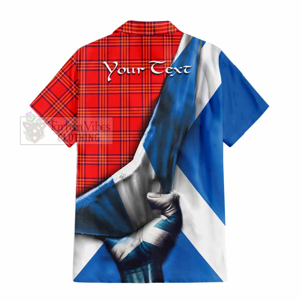 Tartan Vibes Clothing Burnett Tartan Short Sleeve Button Shirt with Family Crest Scotland Patriotic Style